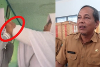 Tangkapan layar video bullying viral (kiri) dan kepala Sekolah SMP 2 Pademawu Pamekasan Suharyono.