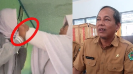 Tangkapan layar video bullying viral (kiri) dan kepala Sekolah SMP 2 Pademawu Pamekasan Suharyono.