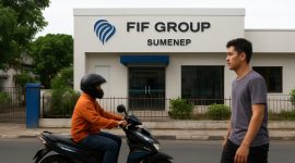 Warga melintas di depan kantor FIF Group Sumenep, usai muncul dugaan perampasan kendaraan terhadap warga Kelurahan Pajagalan, Selasa (15/10/2025).