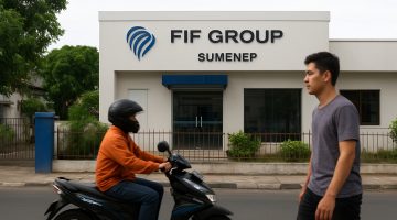 Warga melintas di depan kantor FIF Group Sumenep, usai muncul dugaan perampasan kendaraan terhadap warga Kelurahan Pajagalan, Selasa (15/10/2025).