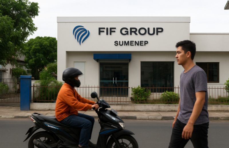 Warga melintas di depan kantor FIF Group Sumenep, usai muncul dugaan perampasan kendaraan terhadap warga Kelurahan Pajagalan, Selasa (15/10/2025).
