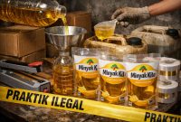 Petugas kepolisian melakukan pengecekan terhadap kemasan minyak goreng bermerek Minyak Kita yang diduga dikemas ulang dari minyak curah di Kabupaten Pamekasan, Jawa Timur.